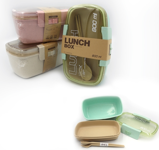 Контейнер/їжі 2 відд, виделка+ложка,п.пластик,СВЧ, 800мл, mix3