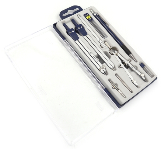 409C Готовальня 9 предм. (3 цирк.+олівець+2 гриф.+ 2тримача+нога)  1шт/єтік