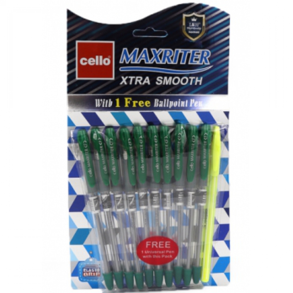 727 Ручка масл  Maxriter (зелена) NEW + 1 ручк. (Синій блістер) 10шт/этик