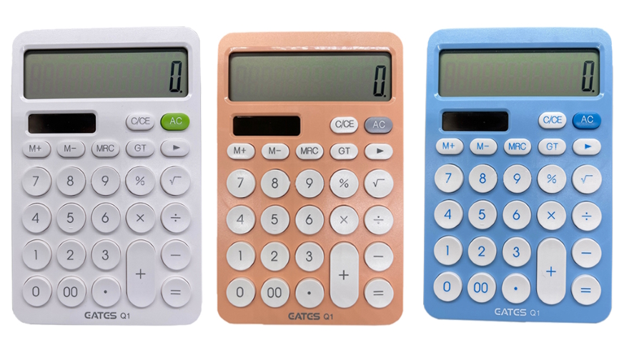 Калькулятор 12-ти розрядний EATES Q1, 2 джерела живлення, кнопки, що не стираються, великий LCD дисплей, розмір 100х155х20мм, вага 121г, 3 кольори
