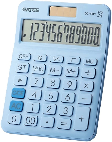 Калькулятор 12-ти розрядний DC-108, 2 джерела живлення, кнопки, що не стираються, великий LCD дисплей, розмір 100x135x15мм, 5 кольорів