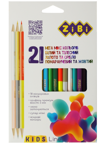 Олівці кольорові, 21 кол. (15 стандарт, 3 двосторон), тригранний ZB.2441