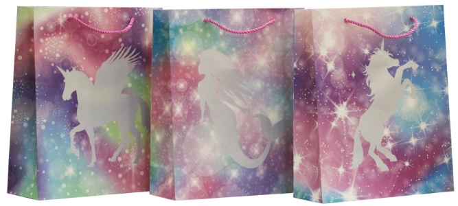 Пакет паперовий з фольгою 18*23*10см, 210гр, Русалки та однороги Q265S