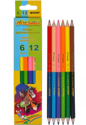 Олівці двосторонні 6 шт. 12 кольорів, Пегашка, Marco, 1011-6CB