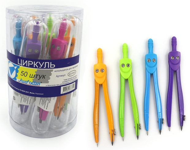 SC01001A Циркуль у пласт. тубусі кольоров PVC у банці, mix5