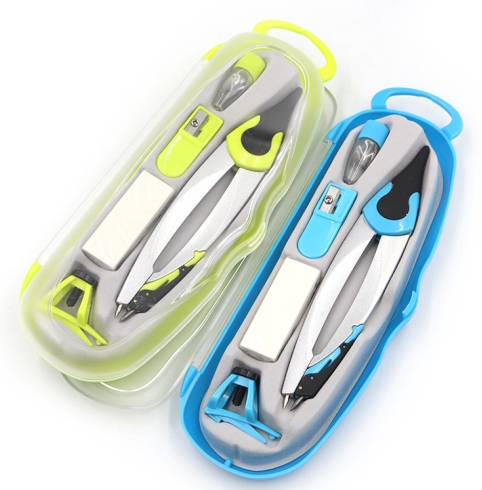 S51005 Циркуль з грифелем, ластик, точилка 4 предм. в футлярі 1шт/єтик