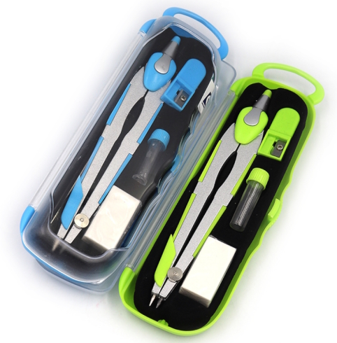 S47004 Циркуль з грифелем, ластик, точилка 4 предм. в футлярі 1шт/єтик