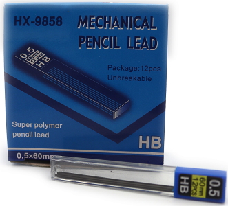 9858-0.5ММ (DSCN9500) Грифелі для мех. олівців .HB, 0,5мм, 60мм, 12шт / уп-ка, 24шт / етик.