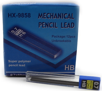 9858-0.7ММ (DSCN9500) Грифелі для мех.олівцівHB, 0,7мм, 60мм, 12шт / уп-ка, 24шт / етик.