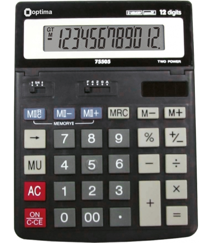 Калькулятор настільний Optima, 12 розрядів, розмір 200*150*27 мм,O75505