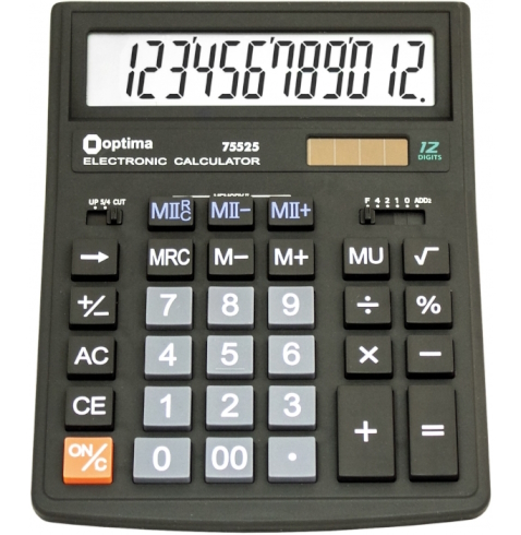 Калькулятор настільний Optima, 12 розрядів, розмір 200*154*36 мм,075525