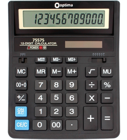 Калькулятор настільний Optima, 12 розрядів, розмір 203*158*30.5 мм,075575