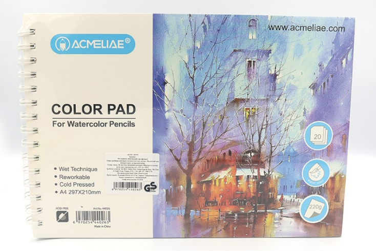 44026 Блокнот для акварельних олівців Acmeliae A4 297*210мм 20P 220g 1шт/єтік