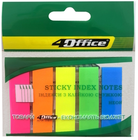 Розділювачі, 12х45мм, 5кол. по 25арк, PP., неон, 4-444, 4Office