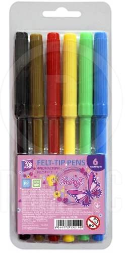 Фломастери Batterfly, 6 кольорів, PVC упаковка,CF15219