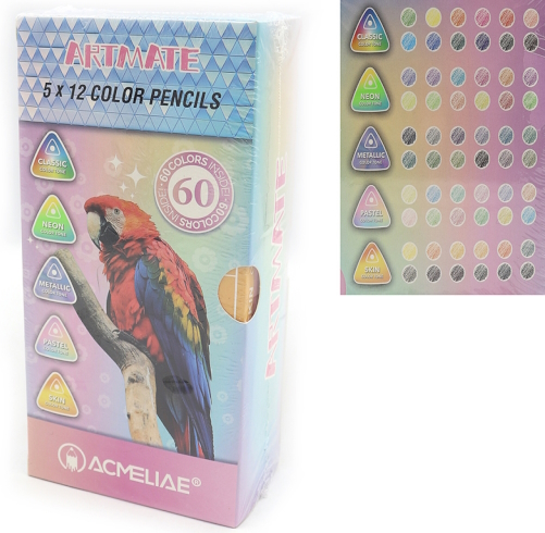 43582 Набір кол. олівців трикут. Acmeliae, металік/классік/неон/пастель/тонкі, 5*12кол. 1шт/єтік