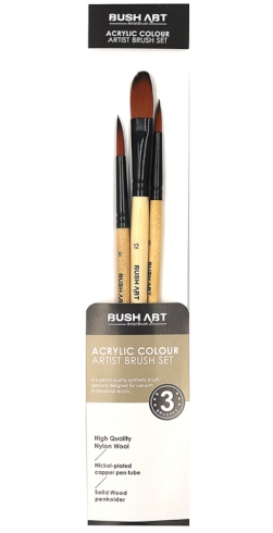 AS330-1 Набір пензлів для акрил фарб Art Nation кругл. 6#, кругл. 8#, овал 12#, 3шт. 1шт/этик