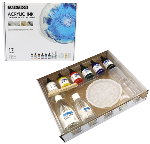 AI17-S Набір акрилових чорнил Art Nation 6кол.*30 мл+епоксидна смола, 2СТАКАН, ФОРМА 1шт/этик