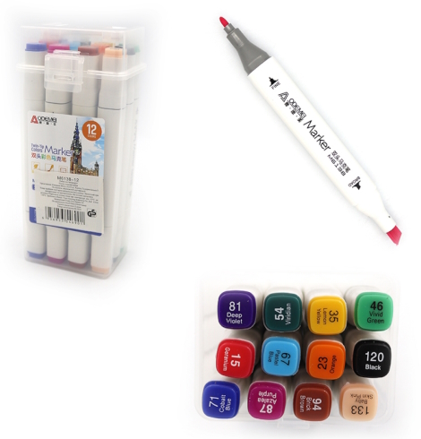 M6138-12 Набір двостор. скетчмаркерів Aodemei, квадратн. корп., 12шт.,PP BOXетик