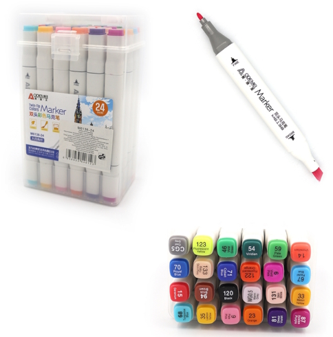 M6138-24 Набір двостор. скетчмаркерів Aodemei, квадратн. корп., 24шт., PP BOX /етик