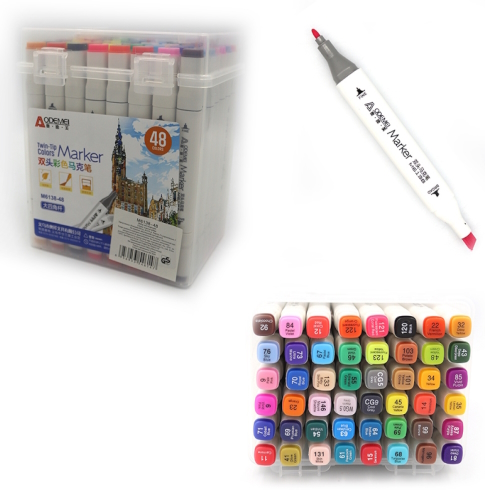M6138-48 Набір двостор. скетчмаркерів Aodemei, квадратн. корп., 48шт., PP BOX /етик