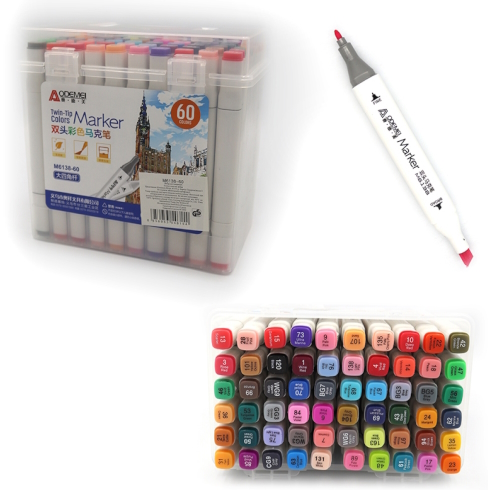 M6138-60 Набір двостор. скетчмаркерів Aodemei, квадратн. корп., 60 шт.,PP BOX /етик