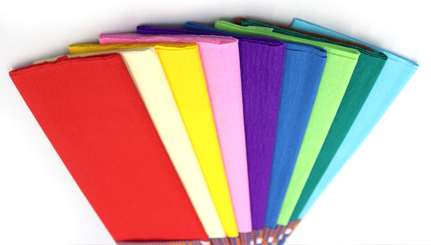 KR35-Mix 2 Креп-папір 35%, мікс 10 кольорів 50 * 200см, осн.20г / м2, общ.27г / м2