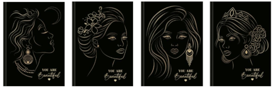 Блокнот А5 160 арк., серія «You are Beautiful» МІКС-1; обкладинка-тверда палітурка, матова ламінація,4 види тиснення, блок - папір 