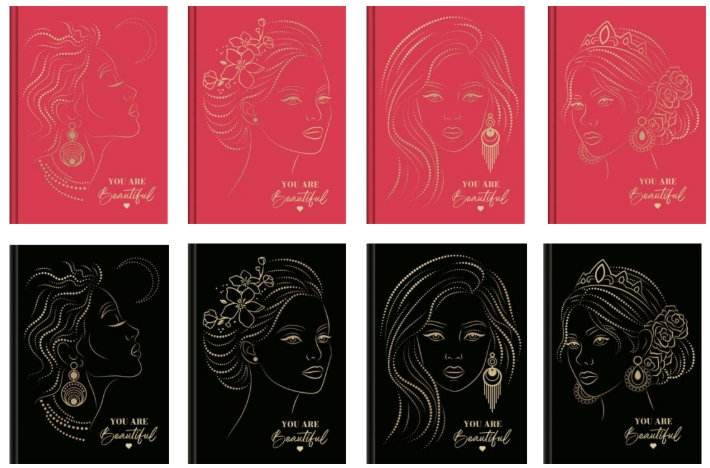 Блокнот А5 64 арк., серія «You are Beautiful» МІКС-1; обкладинка-тверда палітурка, матова ламінація,4 види тиснення, блок - папір 