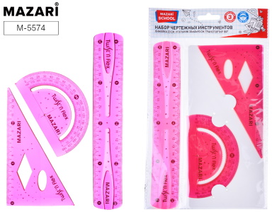 Набір креслярських інстр.,3предм.(лінійка20см,трикутник30х60х90,транспортир),4кол.(108/54/12),ST 5574