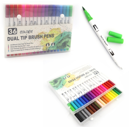 MKB-04350-36 Набір лінер+пензлик двостор., водн.основа, пензлик 2мм, лінер 0,4мм, 36кол.36шт/етик.