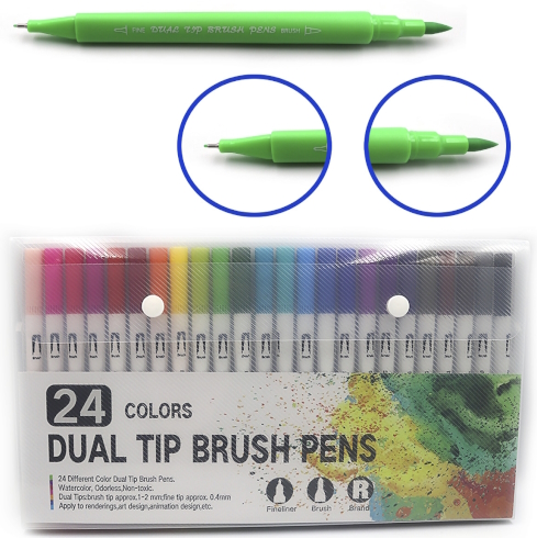 MKB-04371-24 (9781-24)Набір лінер + пензл. двостор., водн.осн.,пензлик 2мм, лінер, 24 кол.24шт/етик.