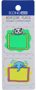 Закладки з клейким шаром 40х45 мм Economix Fun Panda & elephant, 40 шт., пластикові, асорті E20966-01