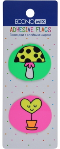 Закладки з клейким шаром 35х40 мм Economix Fun heart and mushroom, 40 шт., пластикові, асорті E20969-01