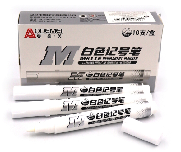 M6116 Маркер перманент.  Aodemei, білий 10/етик