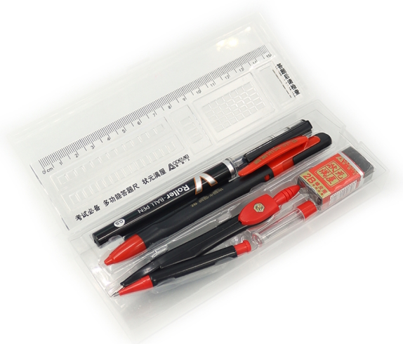 K58 Набір 7 предм. Aodemei (циркуль, лінійка, олів. мех, грифель, ластик, ручка)