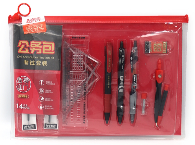 K81 Набір 14 предм. Aodemei (циркуль, лінійка 4шт, олів. мех, грифель, ластик, ручка 2шт., стри