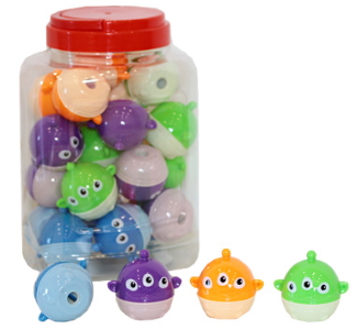 Стругачка пластикова, Інопланетяни, 4 кольори мікс, 24 шт/уп YQ-690