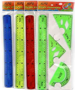 DSCN1621 Набір силікон. кольор. 4предм, 2угольн, транспортир, лінійка 30см, mix, 1шт / етикетка