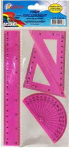 Набір: лінійка 20см+2 трикут. + транспортир, рожевого кол., пластик., 9-602-12, БАРВ