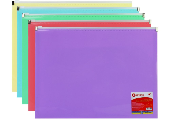 Папка пластикова А4 Optima на блискавці zip-lock, пастельна, асорті,O35545