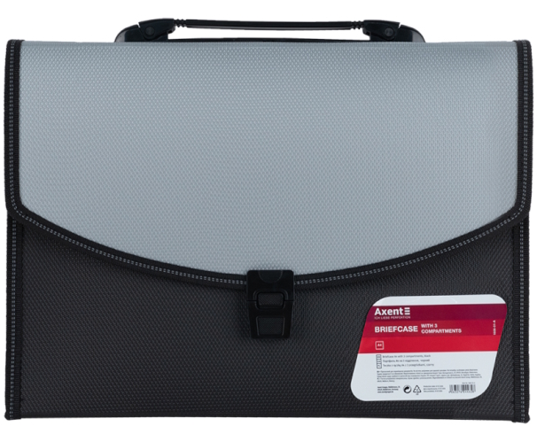 Портфель А4 на 3 відділення,  чорний+сірий 1606-01-A AXENT