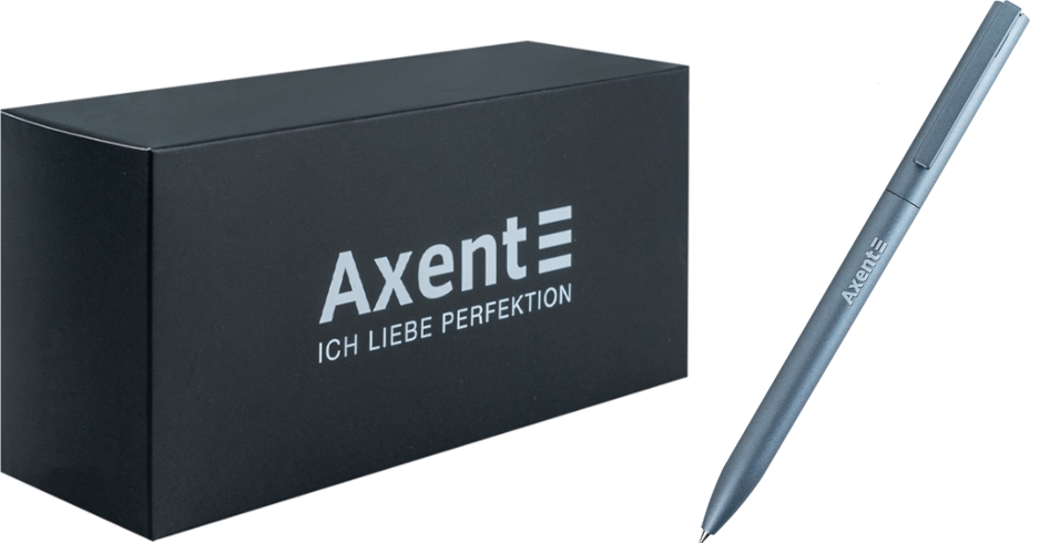 Ручка кулькова автоматична Partner корпус срібний, синя AB1099-34-02-A AXENT