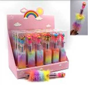 DSCN2280-6 Ручка дитячі. багатобарвна автомат 6цв., з хутром, в інд. уп-ке, mix, 24шт / етик.