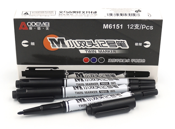 M6151 Маркер двостор. перманент Aodemei, лінер/тонк чорн. 12шт/єтік