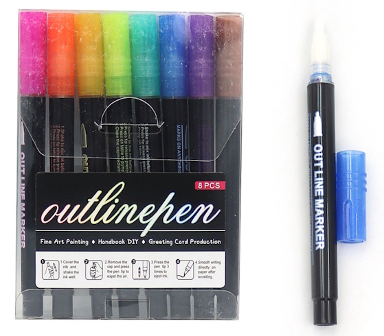 F-2312-8 Набір Маркер Контуру капсульний (срібло кольоровий контур) Outline 8шт., PVC