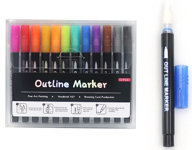 F-2312-12 Набір Маркер Контуру капсульний (срібло кольоровий контур) Outline 12шт., PVC