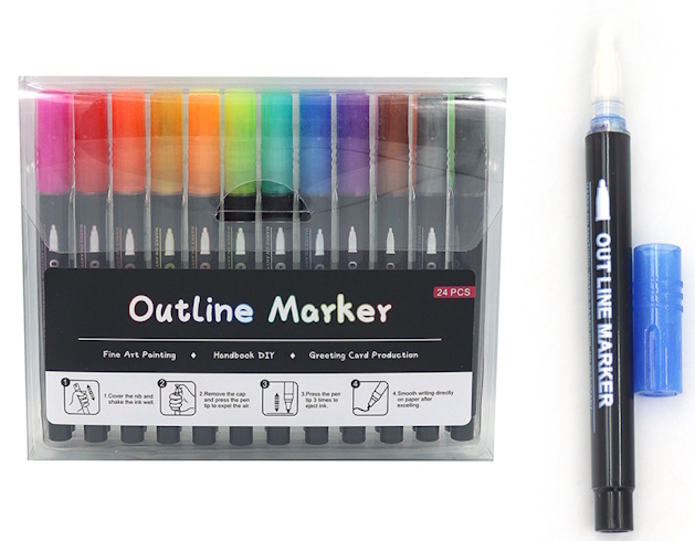 F-2312-24 Набір Маркер Контуру капсульний  (срібло кольоровий контур) Outline 24шт., PVC
