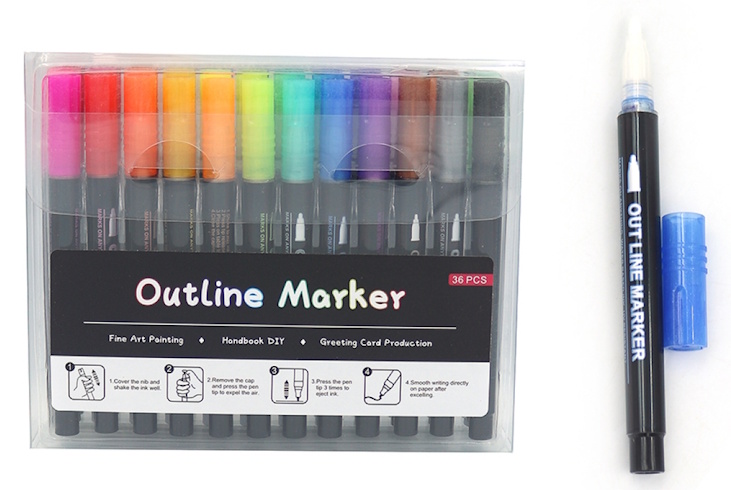 F-2312-36 Набір Маркер Контуру капсульний (срібло кольоровий контур) Outline 36шт., PVC