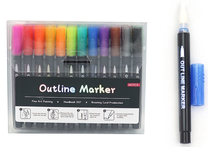 F-2312-48 Набір Маркер Контуру капсульний (срібло кольоровий контур) Outline 48шт., PVC